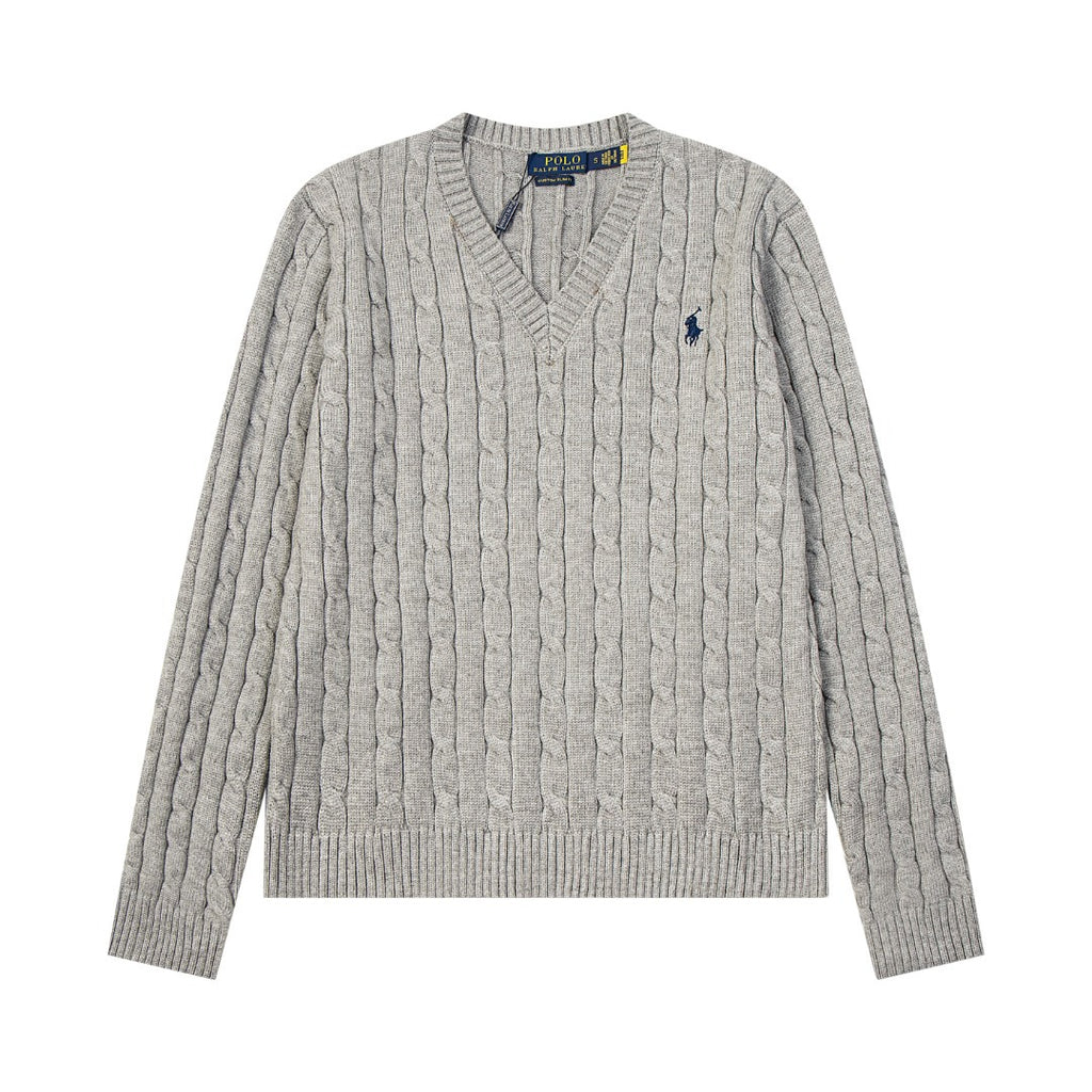 V-neck knitted sweater with twist embroidery