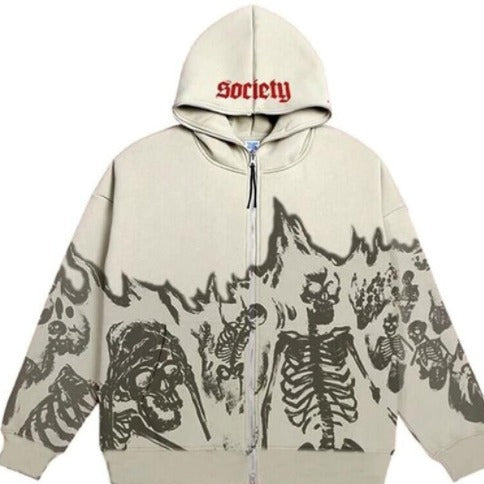 Skull Pattern Retro Street Style Hoodie for Women