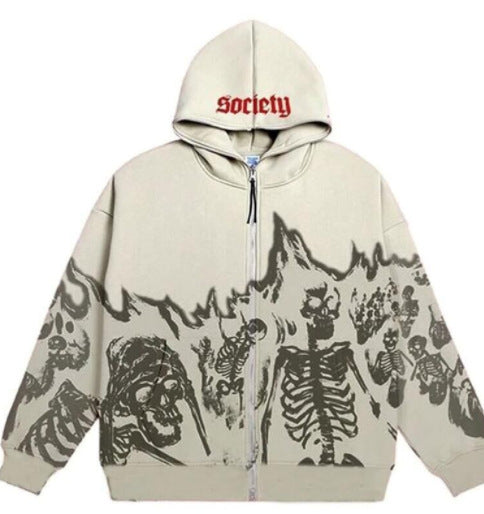 Skull Pattern Retro Street Style Hoodie for Women